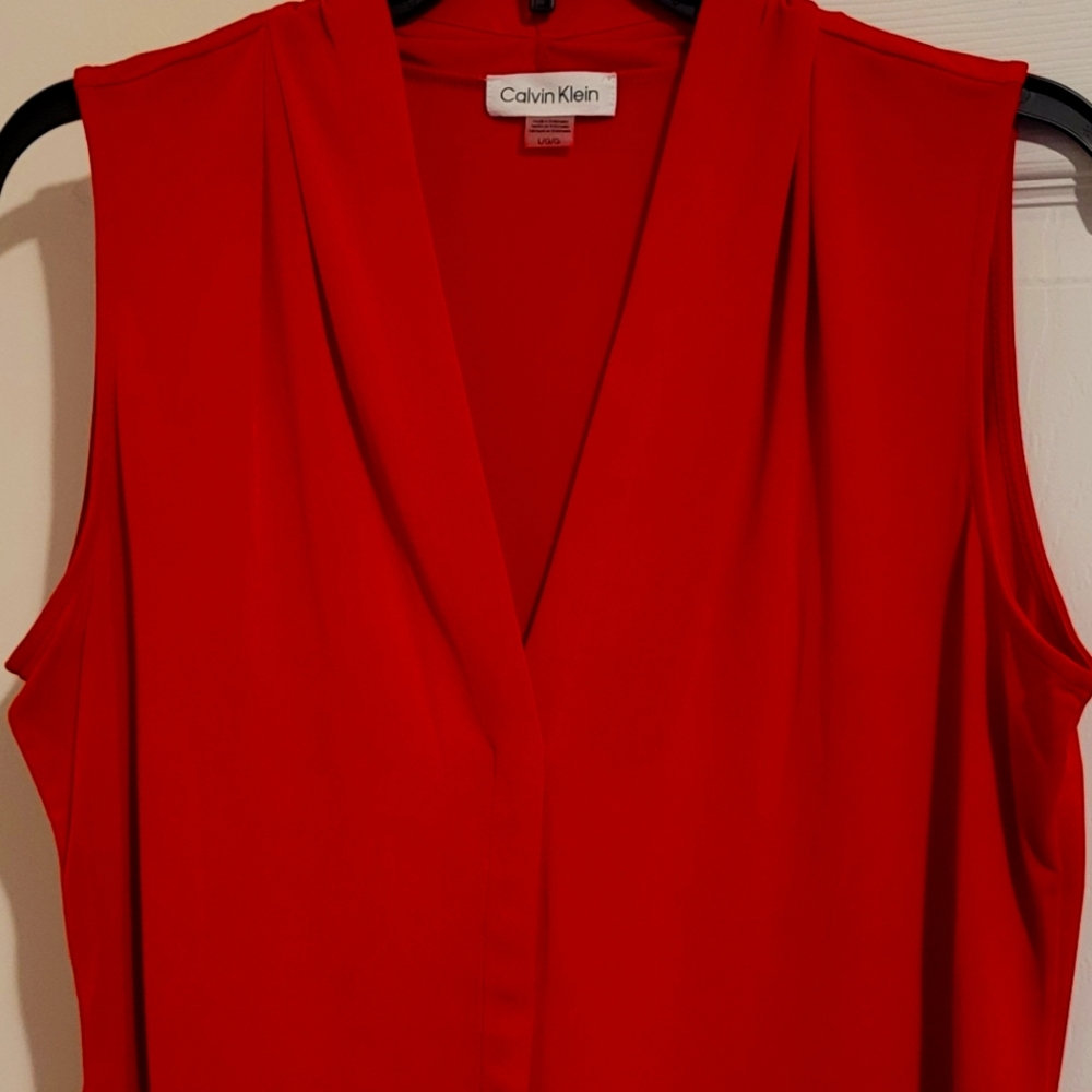 Calvin Klein Pleated V-Neck Blouse